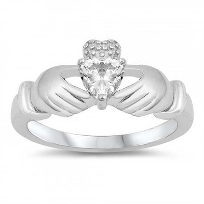 Sterling Silver Claddagh Shaped Clear CZ RingAnd Face Height 12mm