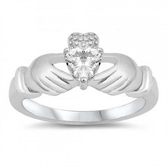 Sterling Silver Claddagh Shaped Clear CZ RingAnd Face Height 12mm