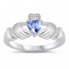 Sterling Silver Claddagh Shaped Tanzanite CZ RingAnd Face Height 12mm