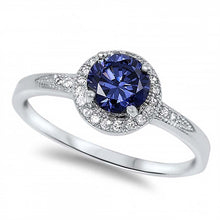 Load image into Gallery viewer, Sterling Silver Round Shaped Tanzanite And Clear CZ RingAnd Face Height 8mm