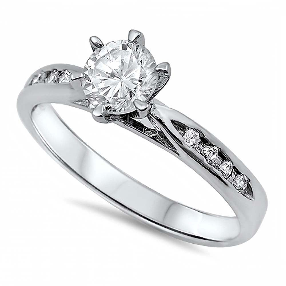 Sterling Silver Round Shaped Clear CZ RingAnd Face Height 7mm