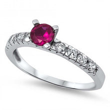 Load image into Gallery viewer, Sterling Silver Round Shaped Ruby And Clear CZ RingAnd Face Height 5mm