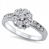 Sterling Silver Round Flower Shaped Clear CZ RingAnd Face Height 9mm