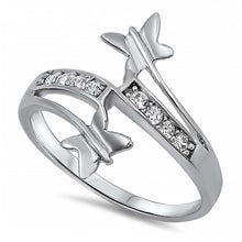 Load image into Gallery viewer, Sterling Silver Double Butterflies Shaped Clear CZ RingAnd Face Height 17mm