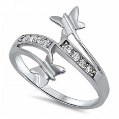 Sterling Silver Double Butterflies Shaped Clear CZ RingAnd Face Height 17mm