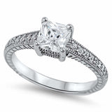 Sterling Silver Spinner Square Shaped Clear CZ RingAnd Face Height 6mm