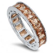 Load image into Gallery viewer, Sterling Silver Rhodium Plated Round Wedding Band Shaped Champagne CZ RingAnd Face Height 6mm