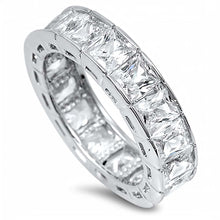 Load image into Gallery viewer, Sterling Silver Rhodium Plated Round Wedding Band Shaped Clear CZ RingAnd Face Height 6mm