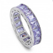 Load image into Gallery viewer, Sterling Silver Rhodium Plated Round Wedding Band Shaped Lavender CZ RingAnd Face Height 6mm