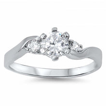 Load image into Gallery viewer, Sterling Silver Rhodium Plated Round Wave Shaped Clear CZ RingAnd Face Height 7mm
