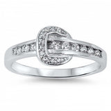 Sterling Silver Rhodium Plated Belt Shaped Clear CZ RingAnd Face Height 8mm