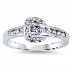 Sterling Silver Rhodium Plated Belt Shaped Clear CZ RingAnd Face Height 8mm
