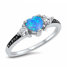 Load image into Gallery viewer, Sterling Silver Antique Style Heart Cut Blue Lab Opal Ring with Round Clear Cz Stones on Both SidesAnd Face Height of 6MM