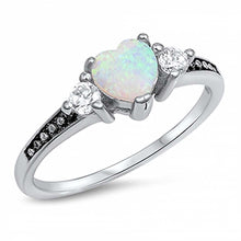 Load image into Gallery viewer, Sterling Silver Antique Style Heart Cut White Lab Opal Ring with Round Clear Cz Stones on Both SidesAnd Face Height of 6MM