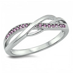 Sterling Silver Infinity Shaped Clear CZ Ring With Pink StonesAnd Face Height 5mm