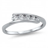 Sterling Silver Fancy Band with 5 Round Cut Czs Journey RingAnd Face Height of 4MM