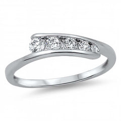 Sterling Silver Fancy Band with 5 Round Cut Czs Journey RingAnd Face Height of 4MM