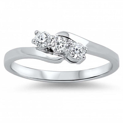 Sterling Silver Three Round Cut Clear Czs Bypass Band Ring with Face Height of 5MM