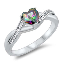 Load image into Gallery viewer, Sterling Silver Heart With Rainbow Topaz And Cubic Zirconia Ring