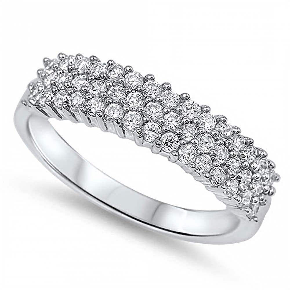 Sterling Silver Rhodium Plated Three Lines Shaped Clear CZ RingAnd Face Height 5mm