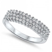 Load image into Gallery viewer, Sterling Silver Rhodium Plated Three Lines Shaped Clear CZ RingAnd Face Height 5mm