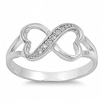 Sterling Silver Beautiful Double Heart Infinity Ring with Pave CZ, Face Height of 8MM