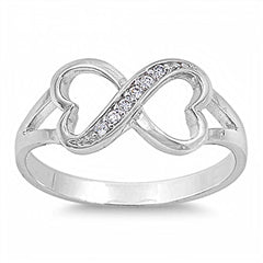 Sterling Silver Beautiful Double Heart Infinity Ring with Pave CZ, Face Height of 8MM