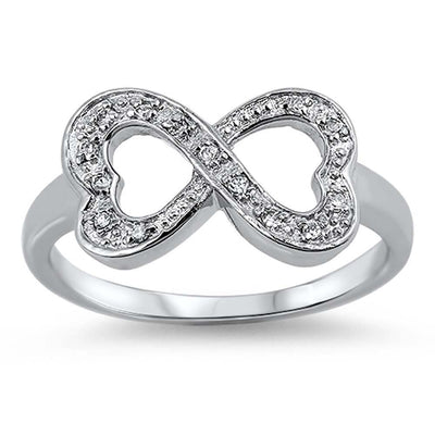 Sterling Silver Double Heart CZ Infinity Ring, Face Height of 10MM