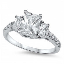 Load image into Gallery viewer, Sterling Silver 3 Stone Clear Princess Cut CZ with Channel Setting Side View Diamonds with Rhodium Finish