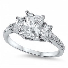 Sterling Silver 3 Stone Clear Princess Cut CZ with Channel Setting Side View Diamonds with Rhodium Finish