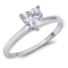 Load image into Gallery viewer, Sterling Silver Heart Cut Clear Solitaire CZ Engagement Ring on Prong Setting with Rhodium Finish, Face Height of 6mm