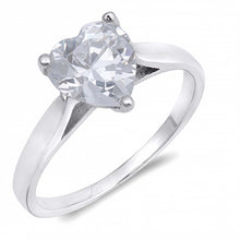 Load image into Gallery viewer, Sterling Silver Heart Cut Clear Solitaire CZ Engagement Ring on Prong Setting with Pinched Side Views Rhodium Finish, Face Height of 8mm