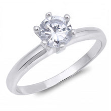 Load image into Gallery viewer, Sterling Silver Round Cut Clear Solitaire CZ Engagement Ring on Prong Setting with Rhodium FinishAnd Face Height of 6mm