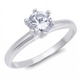 Sterling Silver Round Cut Clear Solitaire CZ Engagement Ring on Prong Setting with Rhodium FinishAnd Face Height of 6mm