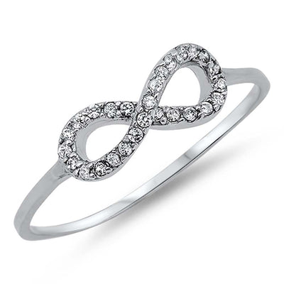 Sterling Silver Classy Thin CZ Pave Infinity Ring with Face Height of 5MM