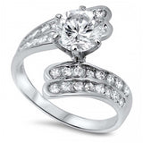 Sterling Silver Round Arc Shaped Clear CZ RingAnd Face Height 19mmAnd Center Stone Width 7mm