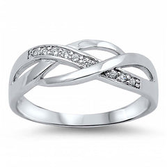 Sterling Silver Stylish Infinity Ring Embedded with Clear Cz StonesAnd Face Height of 6MM