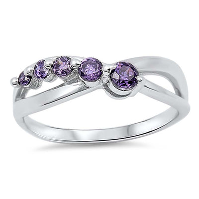 Sterling Silver Fancy Infinity Design with Amethyst CZ Journey Ring, Face Height of 5MM