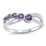 Sterling Silver Fancy Infinity Design with Amethyst CZ Journey Ring, Face Height of 5MM