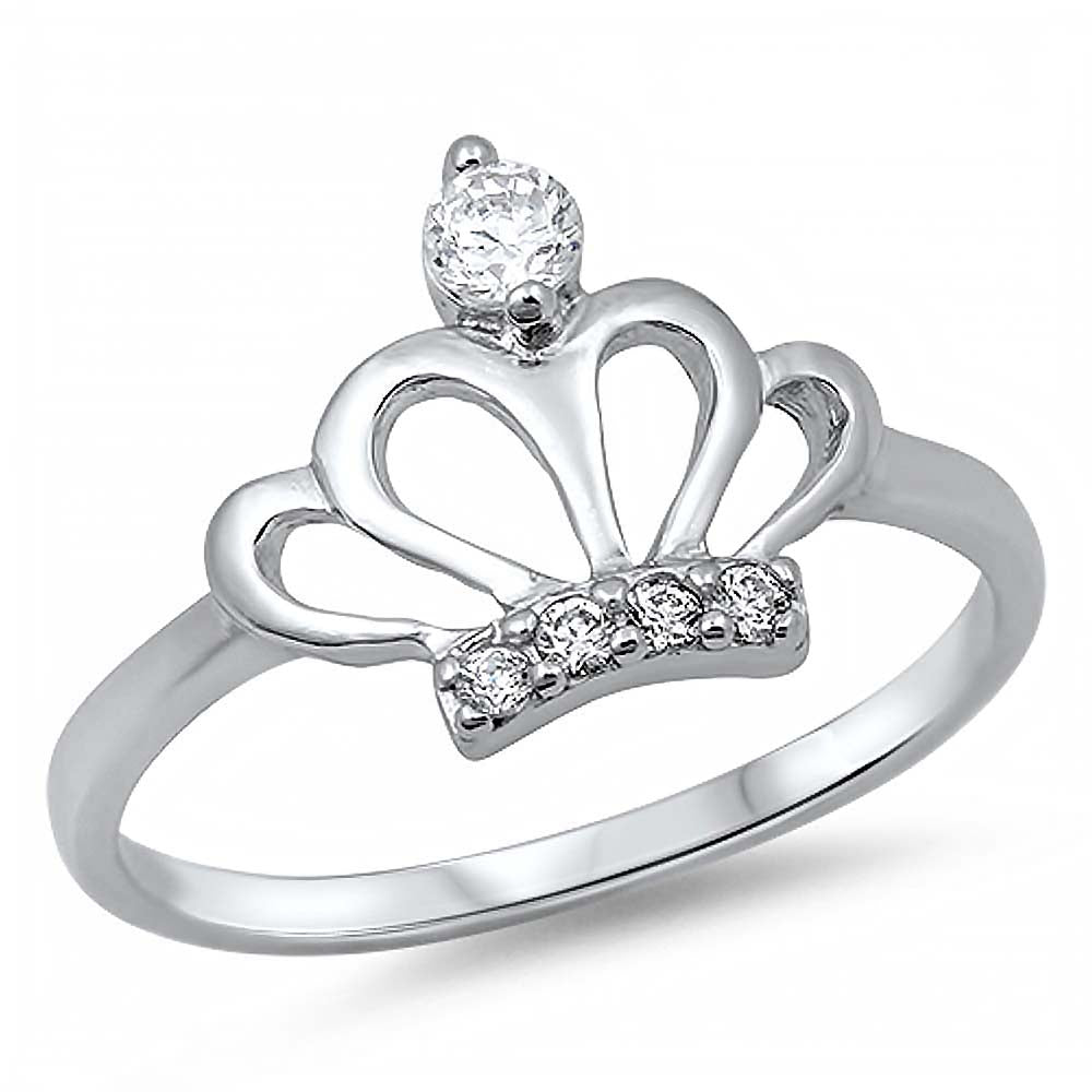 Sterling Silver Modish Crown Design with Clear Czs RingAnd Face Height of 11MM