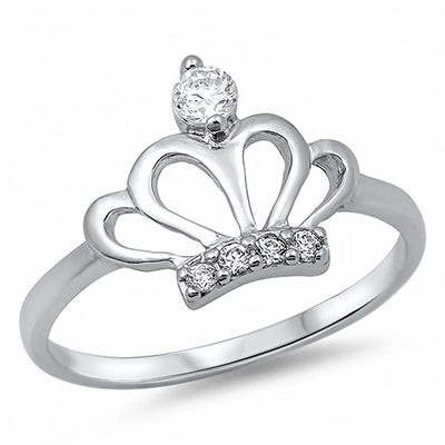 Sterling Silver Modish Crown Design with Clear Czs RingAnd Face Height of 11MM