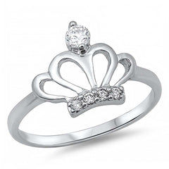 Sterling Silver Modish Crown Design with Clear Czs RingAnd Face Height of 11MM