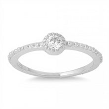 Load image into Gallery viewer, Sterling Silver Fine Stackable Ring with Clear Round Simulated Diamond with Round Pave Halo Style BandAnd Height of 4 mm