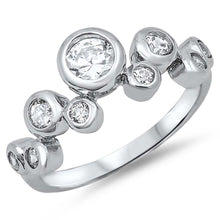 Load image into Gallery viewer, Sterling Silver Multi Pattern Round CZ on Bezel Setting Ring, Face Height of 8mm