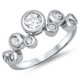 Sterling Silver Multi Pattern Round CZ on Bezel Setting Ring, Face Height of 8mm