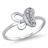 Sterling Silver Beautiful Butterfly Ring with Multi Clear CZ Half Pave Wing Design, Face Height of 9mm