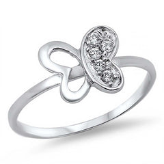 Sterling Silver Beautiful Butterfly Ring with Multi Clear CZ Half Pave Wing Design, Face Height of 9mm