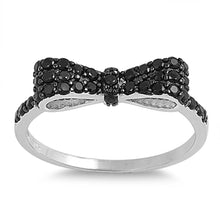 Load image into Gallery viewer, Sterling Silver Bow Ring Paved with Black Simulated DieamondsAnd Face Hight of 5 MM