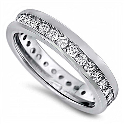 Sterling Silver Round Wedding Band Shaped Clear CZ RingAnd Face Width 4mm