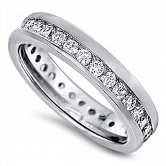 Sterling Silver Round Wedding Band Shaped Clear CZ RingAnd Face Width 4mm